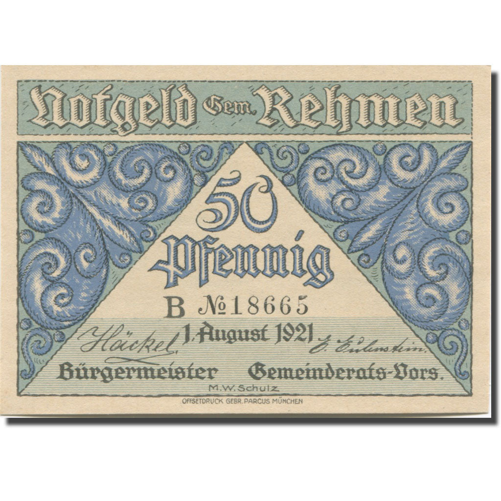 Banknote, Germany, Rehmen, 50 Pfennig, village, 1921 UNC(63) Mehl:1108.1
