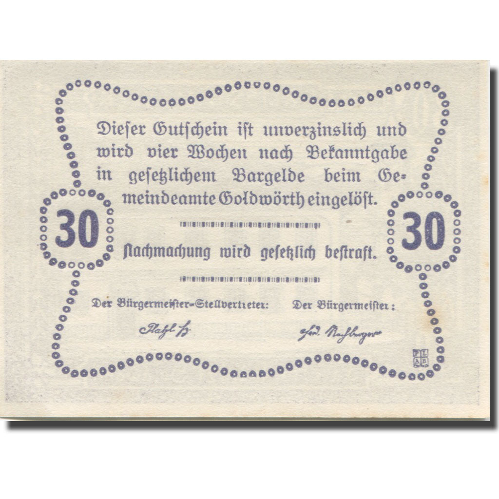 Banknote, Austria, Goldwörth, 30 Heller, Taverne, 1920, UNC(63), Mehl:FS 248b