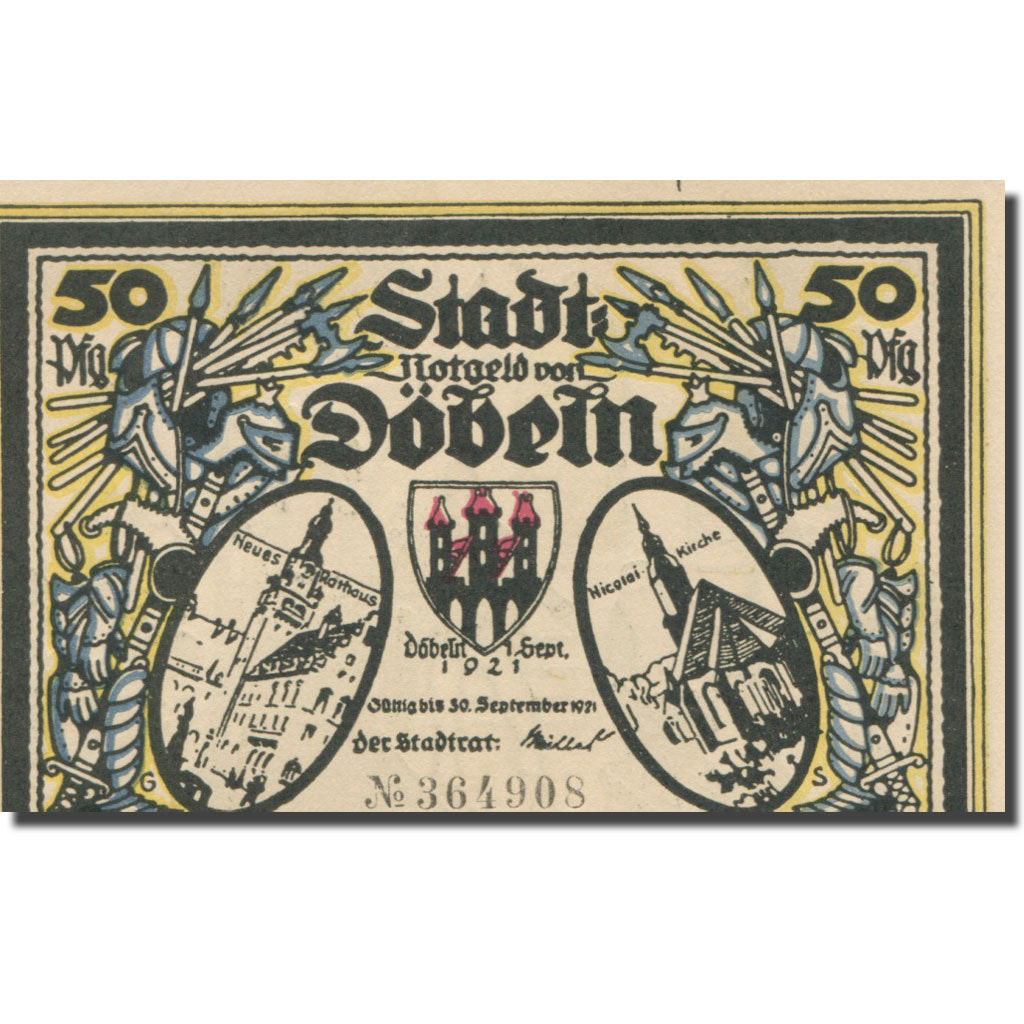 Banknote, Germany, Dobeln, 50 Pfennig, Eglise, 1921 UNC(63) Mehl:FS 277.1a