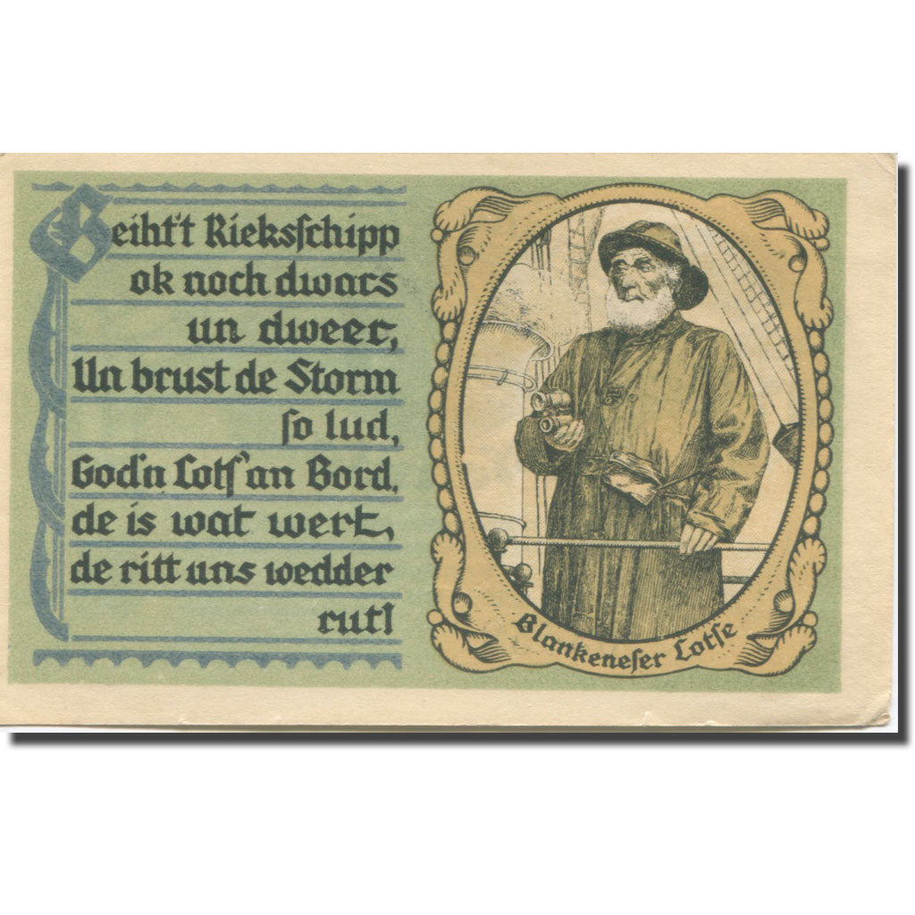 Banknote, Germany, Blankenese, 50 Pfennig, marin, 1921 UNC(63) Mehl:115.2