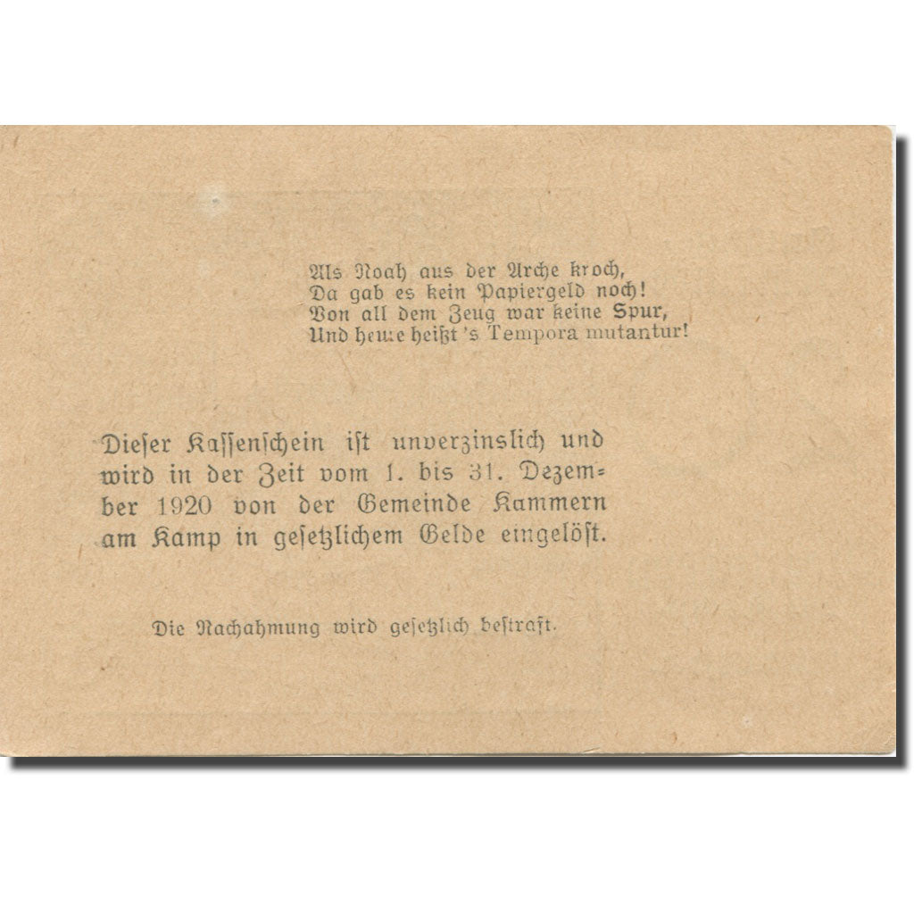 Nota, Alemanha, Kammern am Kamp, 20 Pfennig, ferme, 1920 UNC(63) Mehl:FS 424