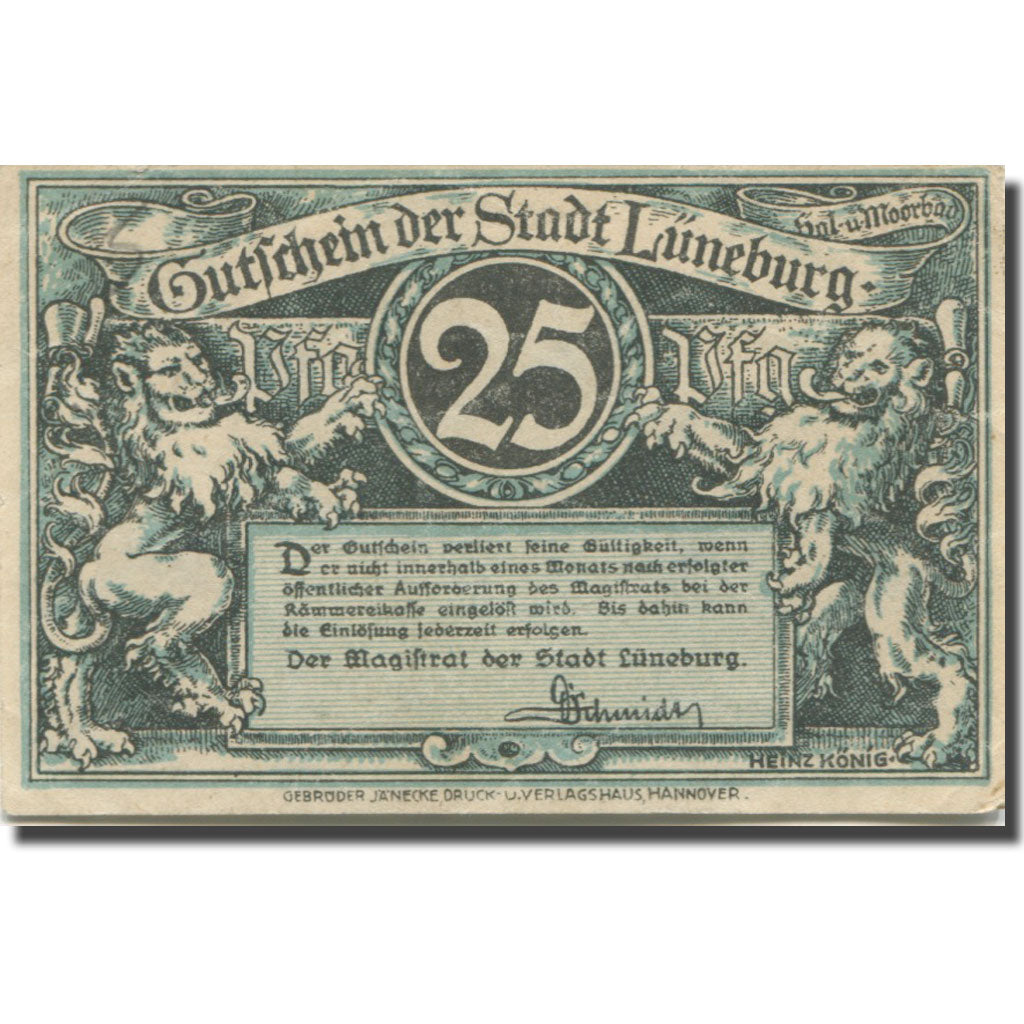 Banknote, Germany, Luneburg, 25 Pfennig, Lion, UNC(63), Mehl:L 74.2b