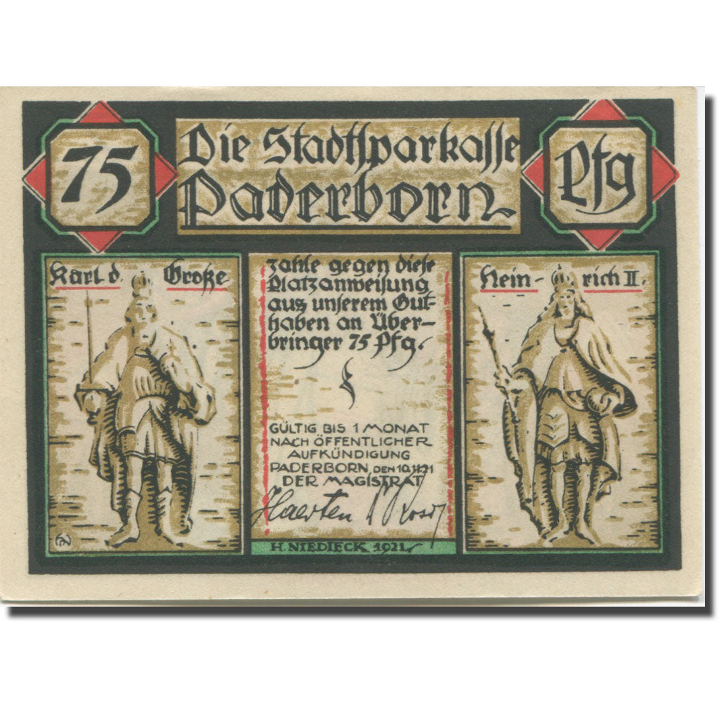 Banknote, Germany, Paderborn, 75 Pfennig, roi, 1921 UNC(63) Mehl:1043.2