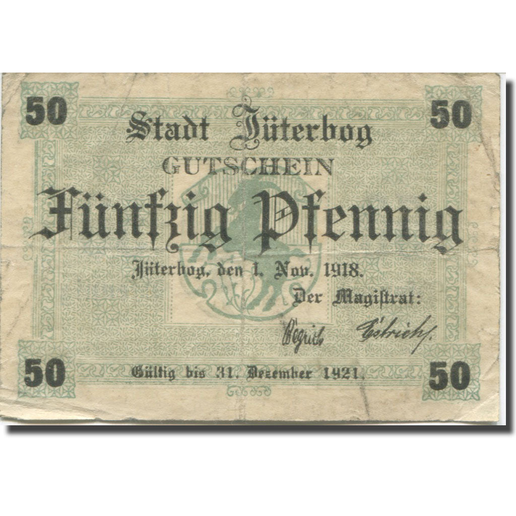 Banknote, Germany, Jüterbog, 50 Pfennig, Blason, 1921 VF(20-25) Mehl:J 11.3