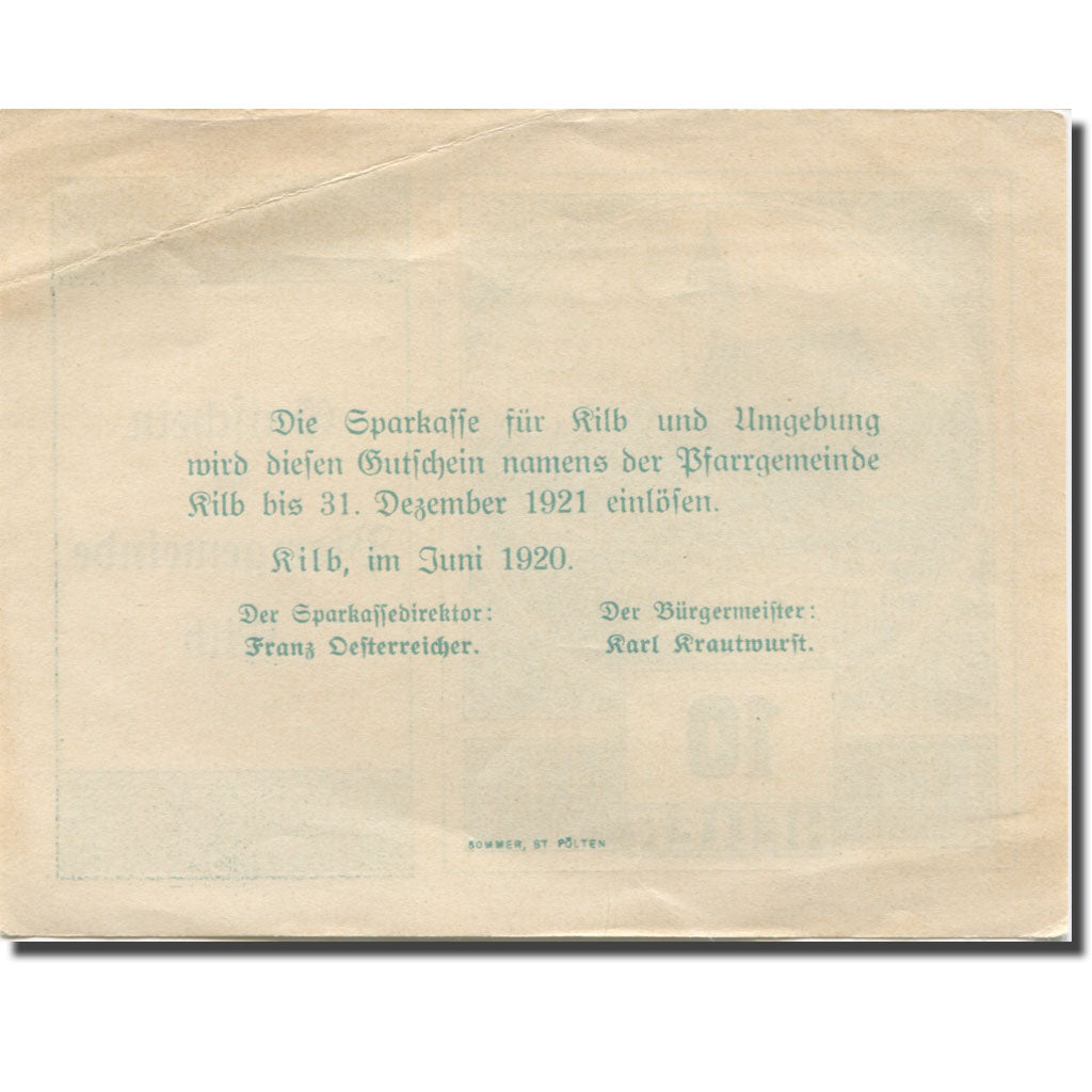 Banknote, Austria, Kilb, 10 Heller, Eglise, 1921, AU(55-58) Mehl:437.1a