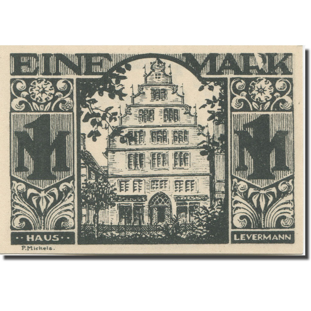 Banknote, Germany, Paderborn, 1 Mark, monument 1, 1921 UNC(63) Mehl:1043.4