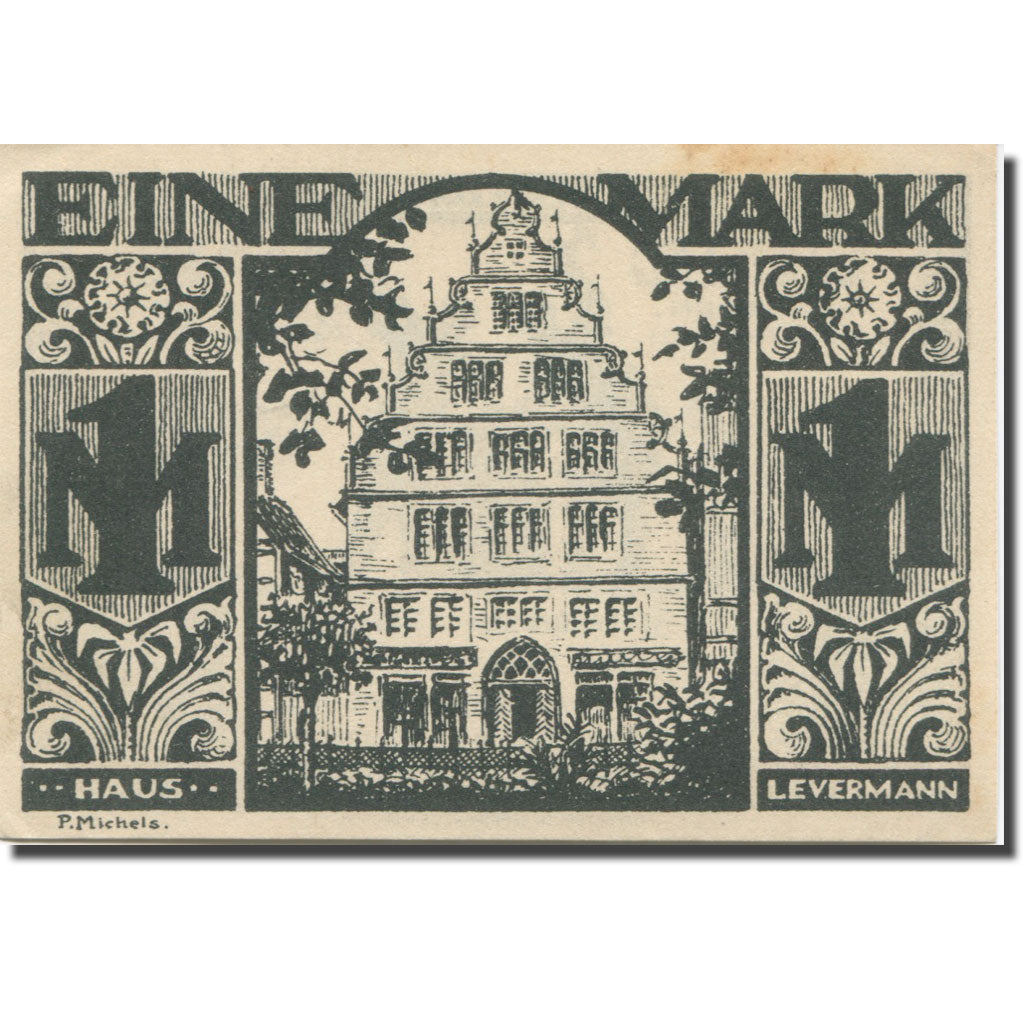 Banknote, Germany, Paderborn, 1 Mark, monument 2, 1921 AU(50-53) Mehl:1043.4