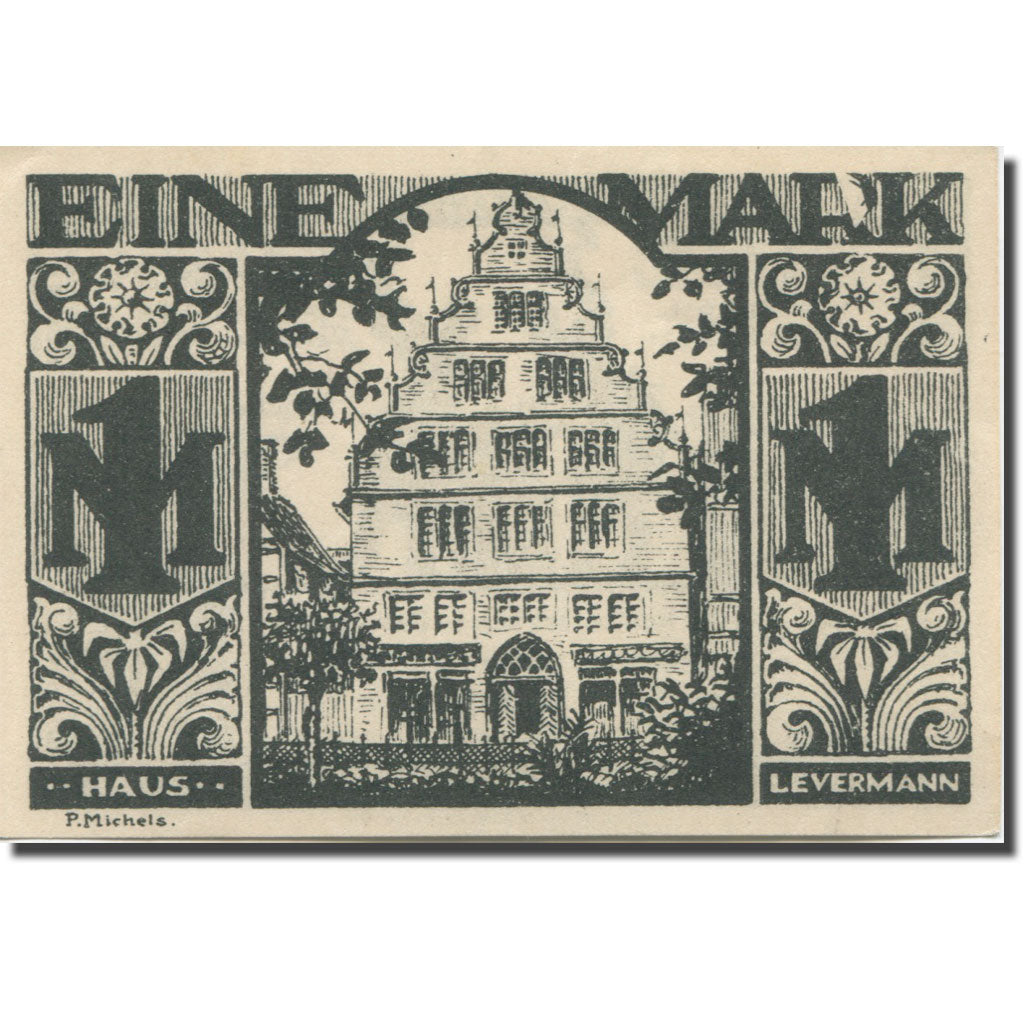 Banknote, Germany, Paderborn, 1 Mark, monument 3, 1921 UNC(63) Mehl:1043.4