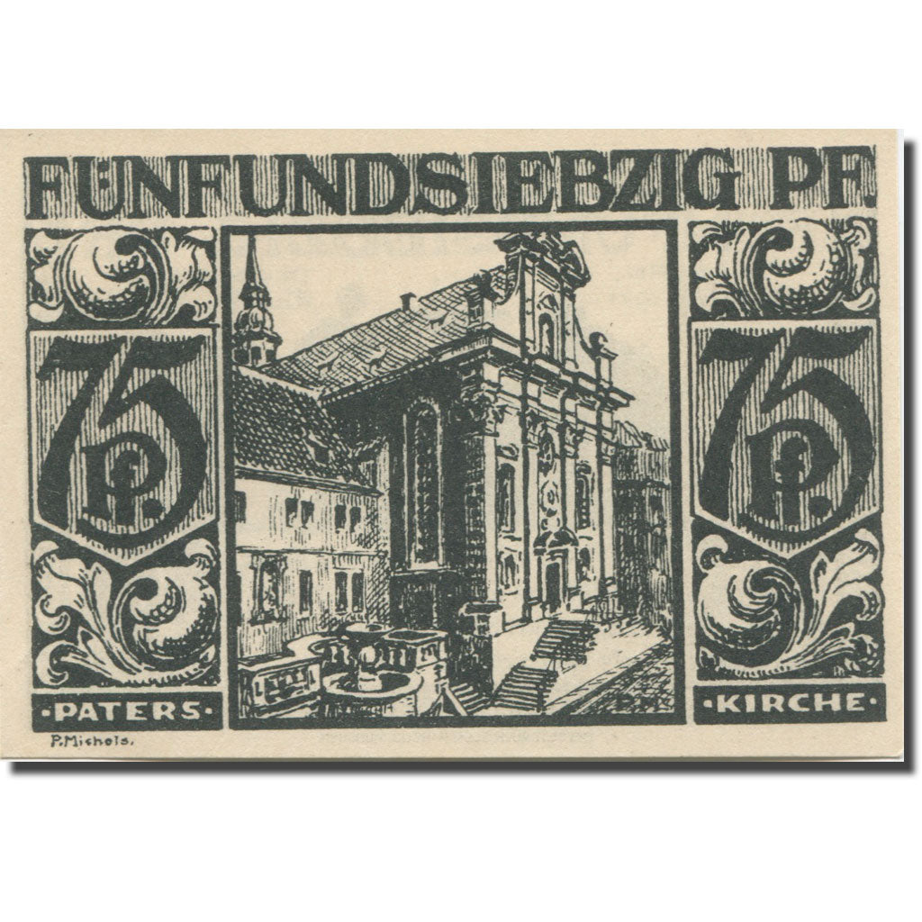 Banknote, Germany, Paderborn, 75 Pfennig, Monument 1921 UNC(63) Mehl:1043.4