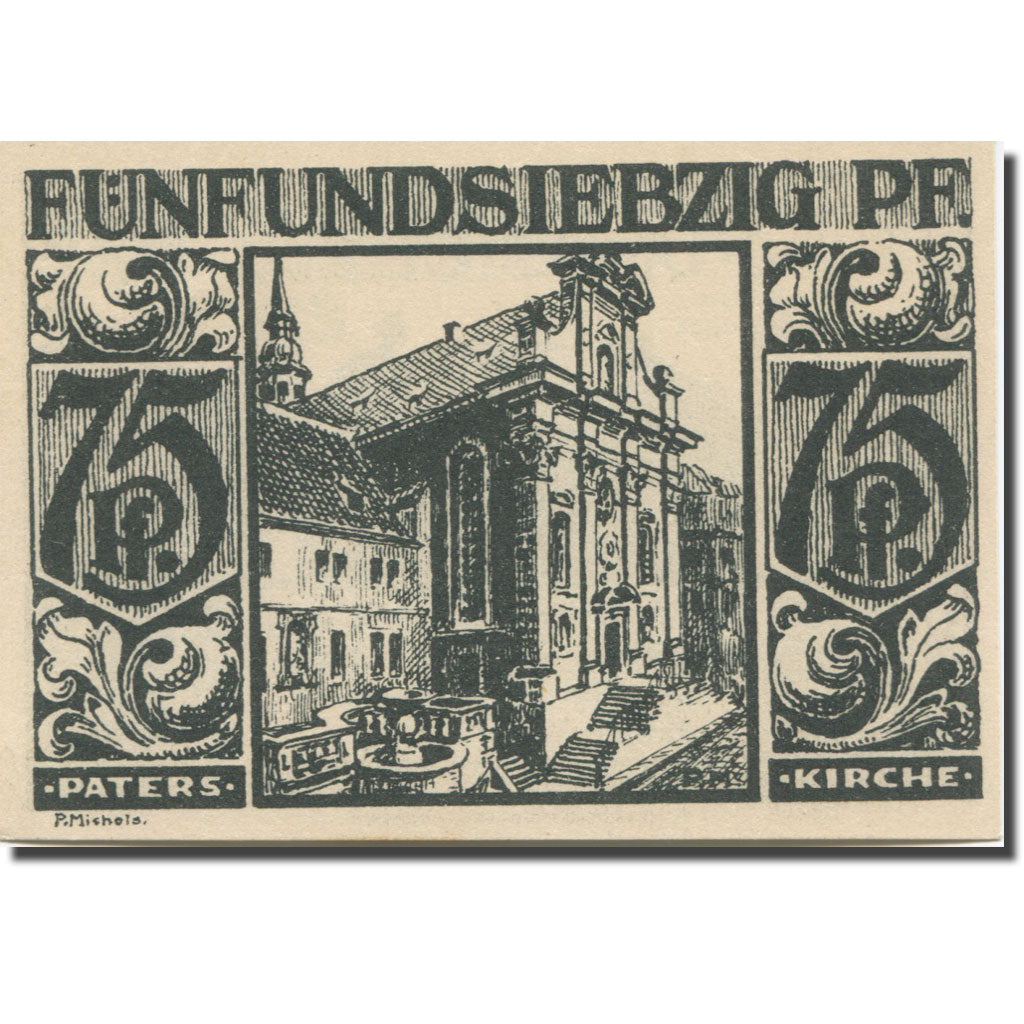 Banknote, Germany, Paderborn, 75 Pfennig, monument 1, 1921 UNC(63) Mehl:1043.4