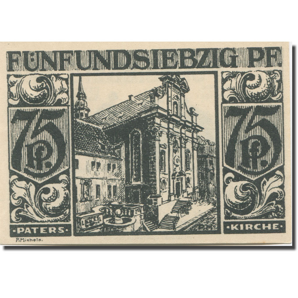 Banknote, Germany, Paderborn, 75 Pfennig, monument 2, 1921 UNC(63) Mehl:1043.4