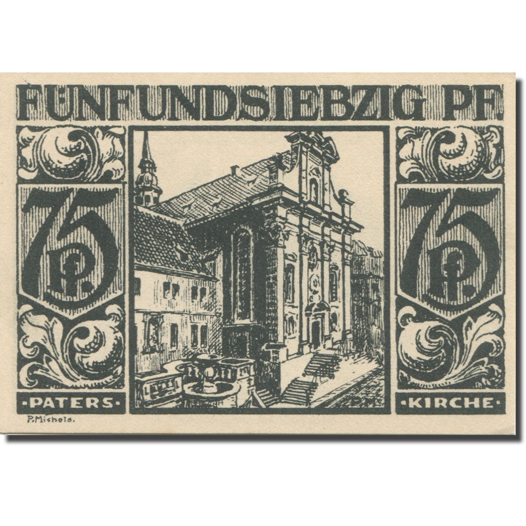 Banconote, Germania, Paderborn, 75 Pfennig, monument 3, 1921 SPL Mehl:1043.4