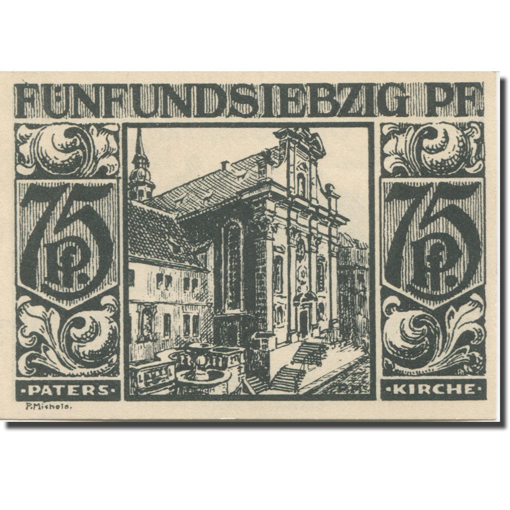 Banknote, Germany, Paderborn, 75 Pfennig, monument 4, 1921 UNC(63) Mehl:1043.4