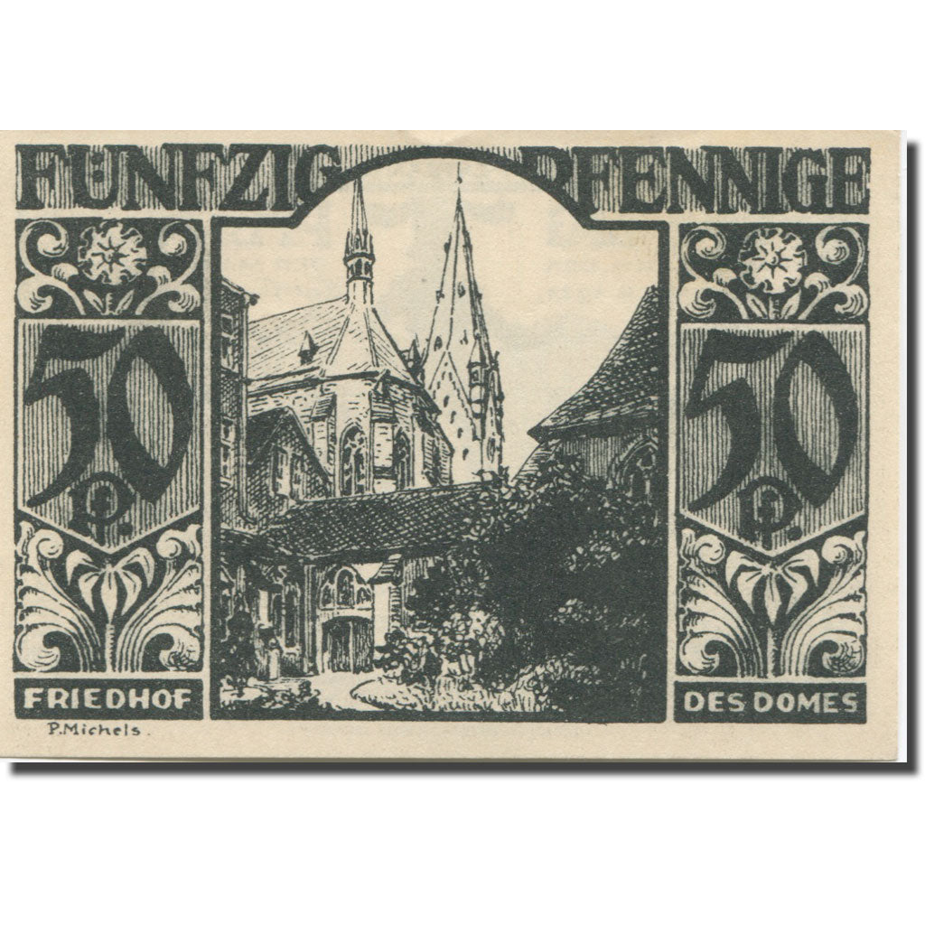 Banknote, Germany, Paderborn, 50 Pfennig, cathédrale, 1921 UNC(63) Mehl:1043.4
