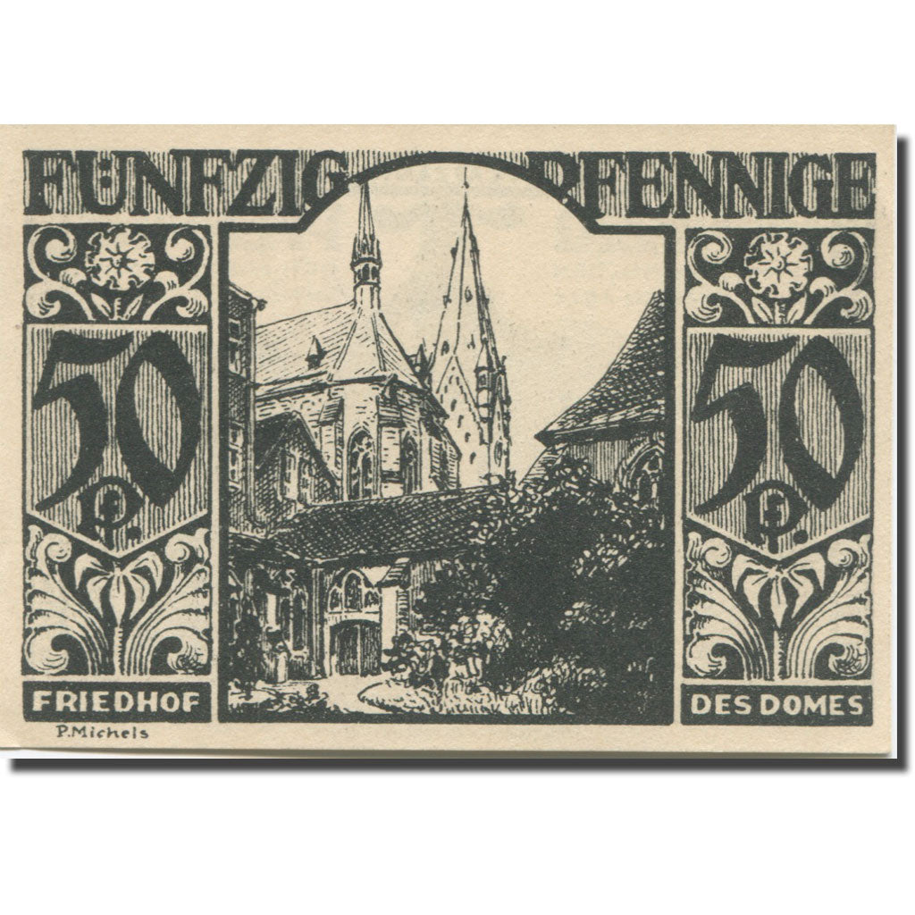 Banknote, Germany, Paderborn, 50 Pfennig, cathedrale 2, 1921 UNC(63) Mehl:1043.4