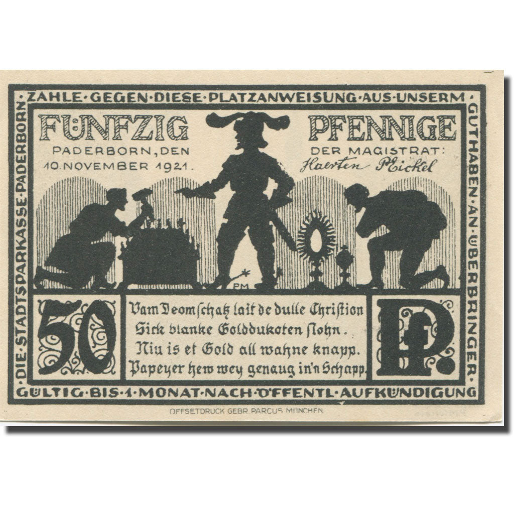 Banknote, Germany, Paderborn, 50 Pfennig, cathedrale 2, 1921 UNC(63) Mehl:1043.4