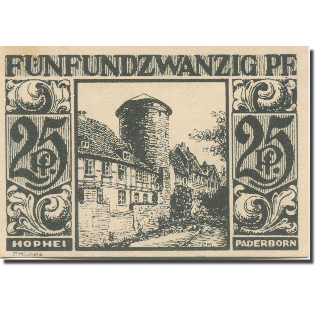 Banknote, Germany, Paderborn, 25 Pfennig, château 1, 1921 UNC(63) Mehl:1043.4