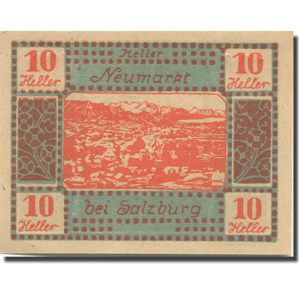 Banknote, Austria, Salzburg, 10 Heller, montagne, 1920 UNC(63) Mehl:FS 660a