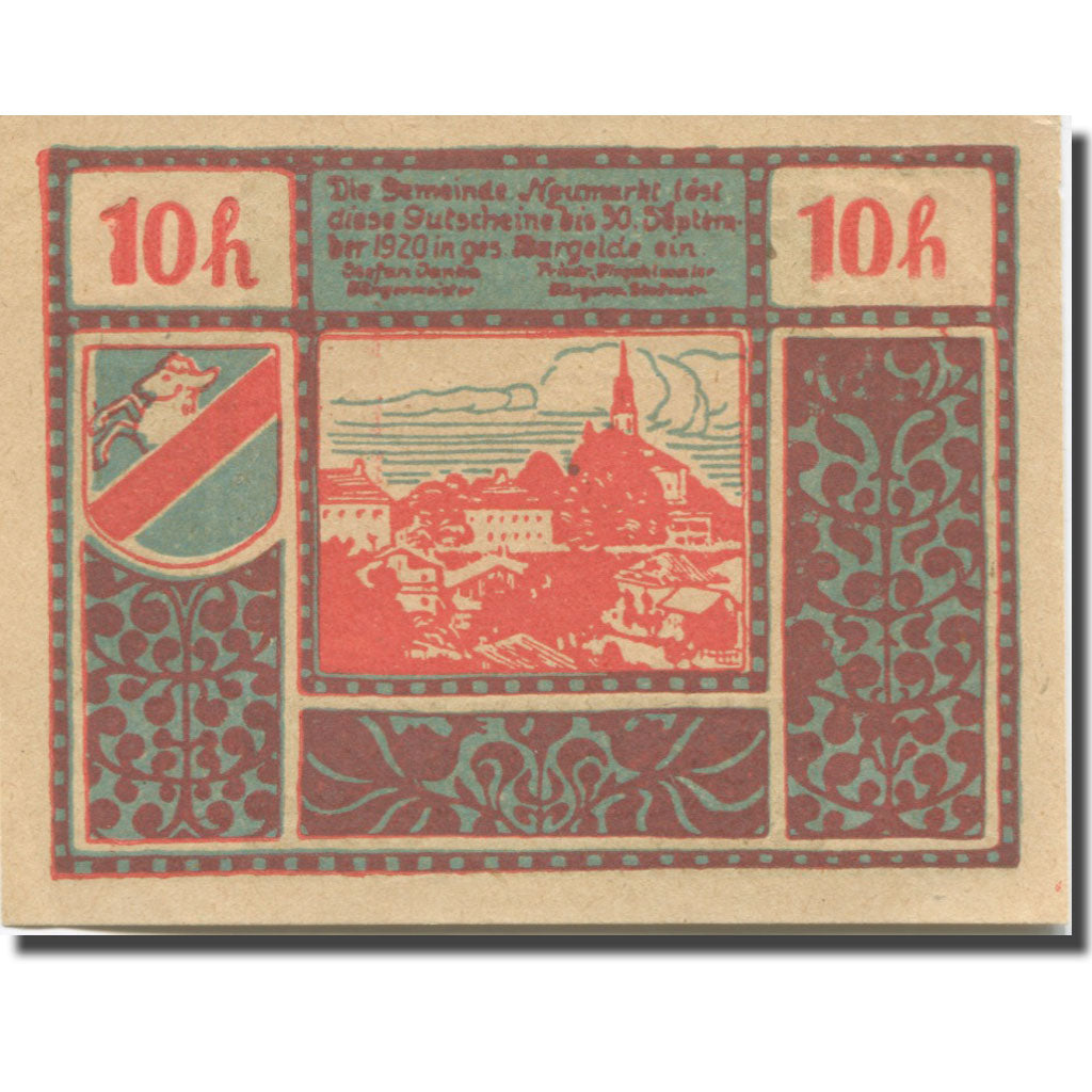 Banknote, Austria, Salzburg, 10 Heller, montagne, 1920 UNC(63) Mehl:FS 660a