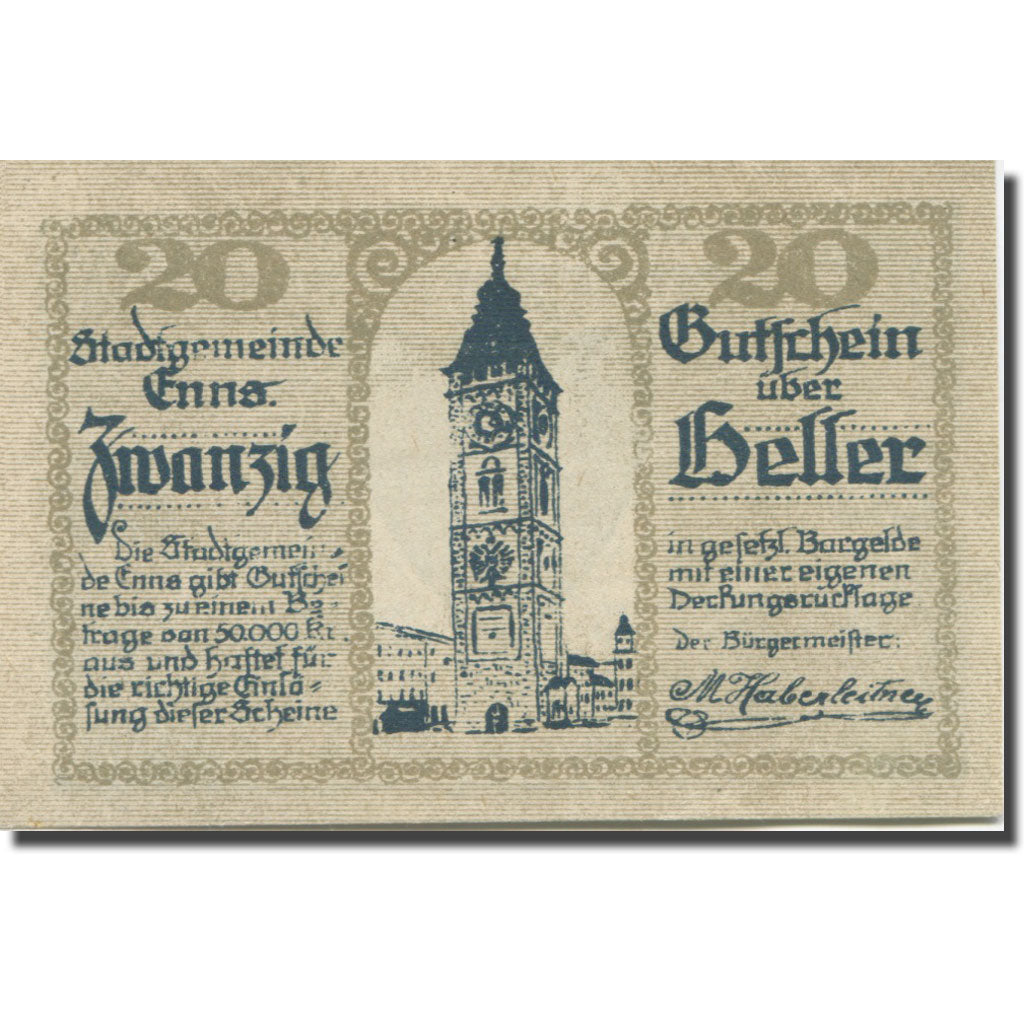 Banknote, Austria, Enns, 20 Heller, Eglise 1920-12-31, UNC(63), Mehl:FS 174Ia