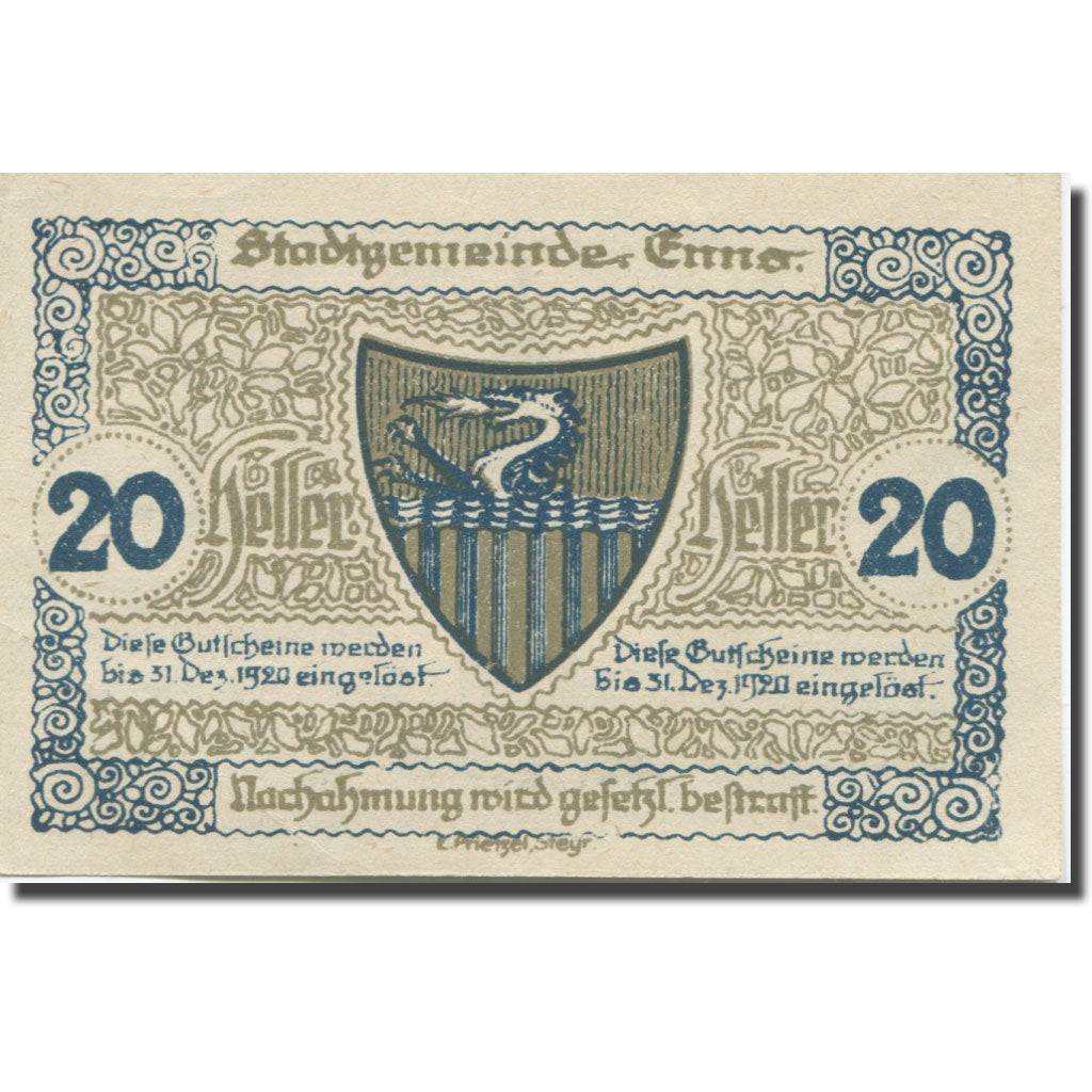 Banknote, Austria, Enns, 20 Heller, Eglise 1920-12-31, UNC(63), Mehl:FS 174Ia