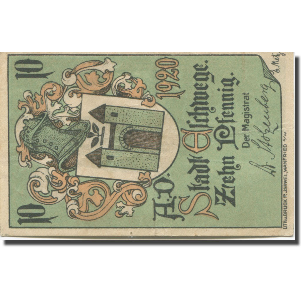 Banknote, Germany, Eschwege, 10 Pfennig, château, 1920, AU(55-58), Mehl:27.6b