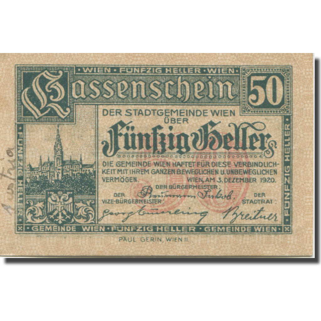 Banknote, Austria, Vienne, 50 Heller, château, 1921 EF(40-45) Mehl:1183IIf
