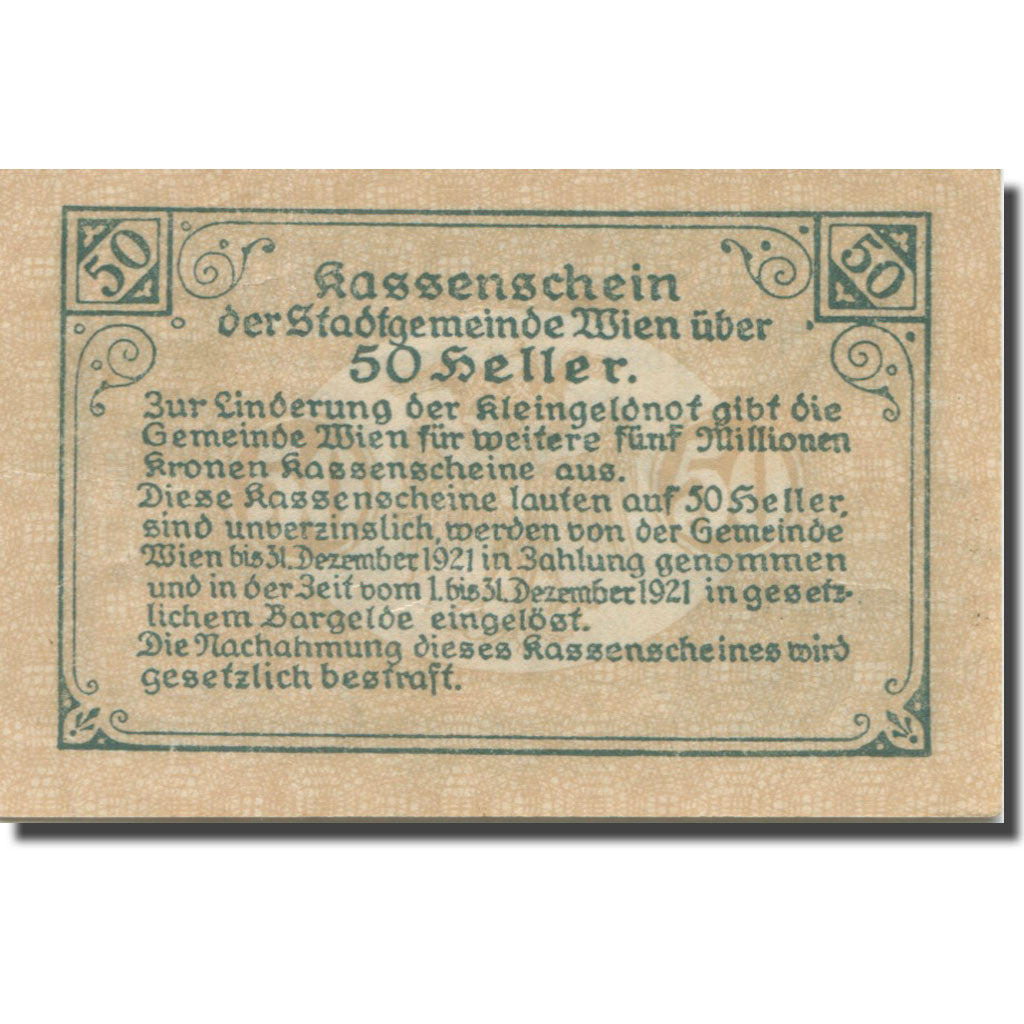 Banknote, Austria, Vienne, 50 Heller, château, 1921 EF(40-45) Mehl:1183IIf