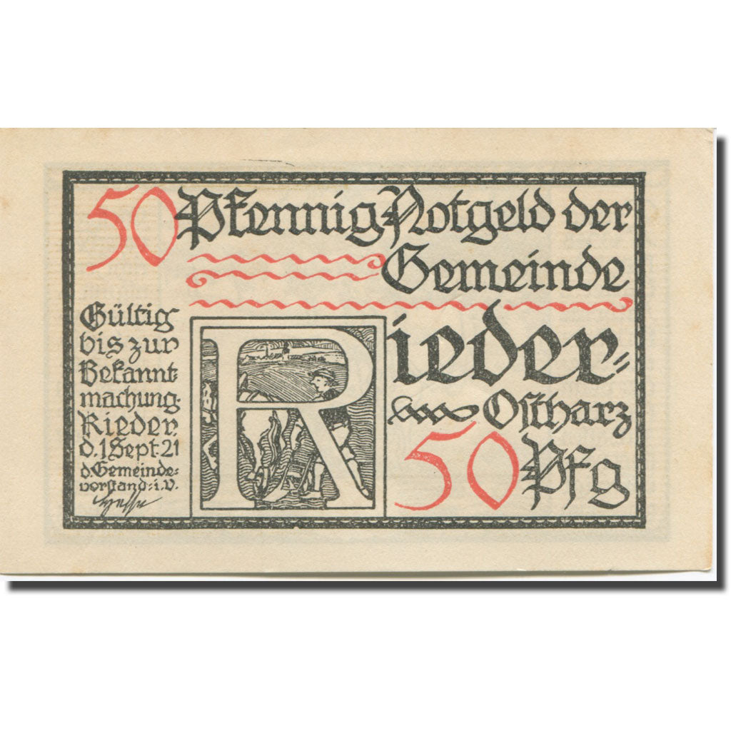 Banknote, Germany, Rieder, 50 Pfennig, chevalier, 1921 AU(55-58) Mehl:1122.2a