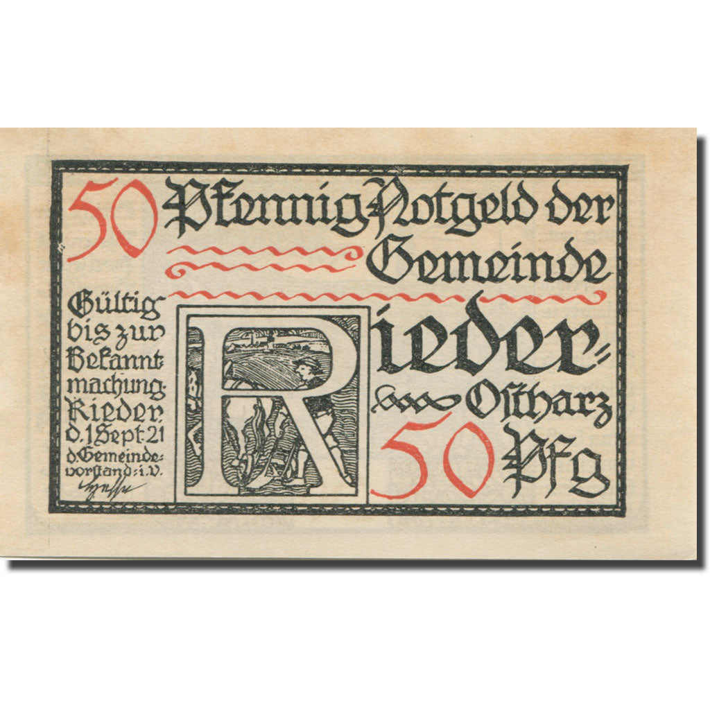 Banknote, Germany, Rieder, 50 Pfennig, potence 1921-09-01 AU(55-58) Mehl:1122.2a
