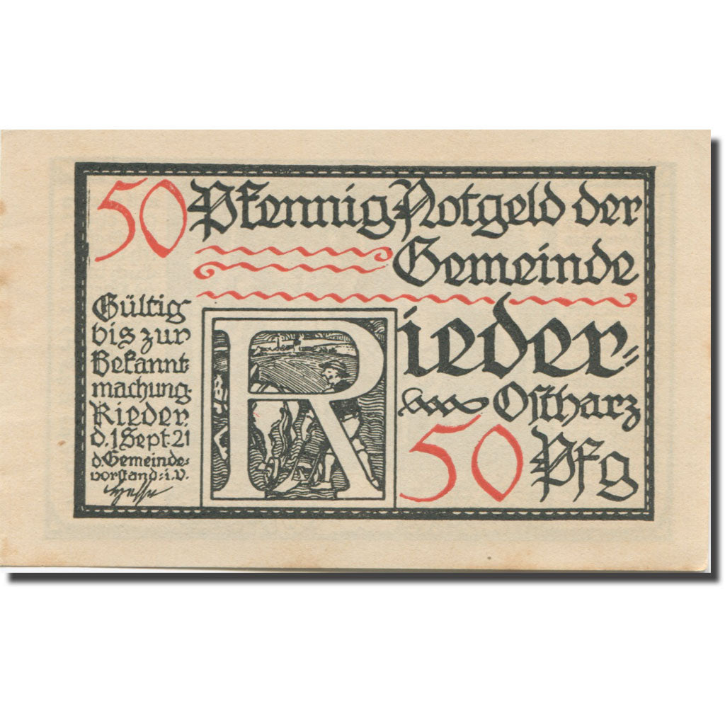 Banknote, Germany, Rieder, 50 Pfennig, personnage, 1921 UNC(60-62) Mehl:1122.2a