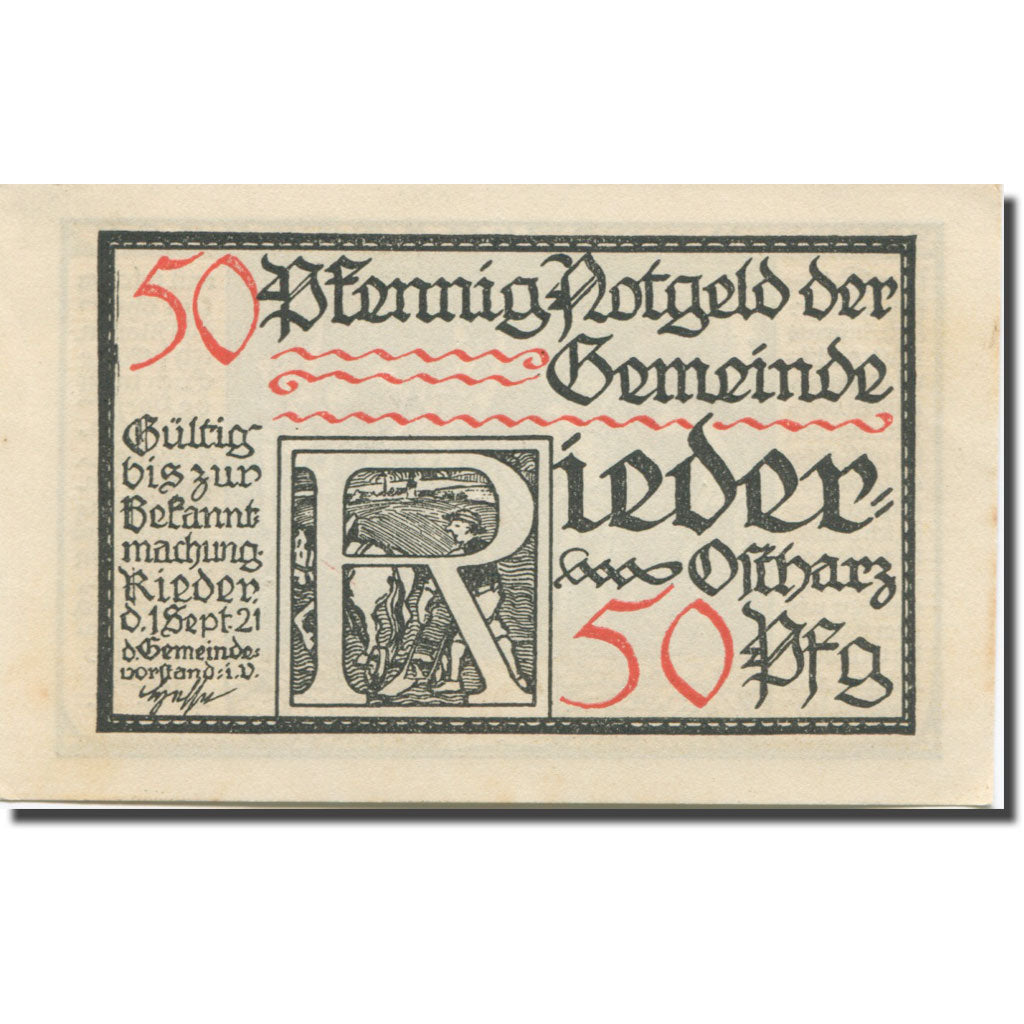 Banknote, Germany, Rieder, 50 Pfennig personnage 1, 1921 UNC(60-62) Mehl:1122.2a