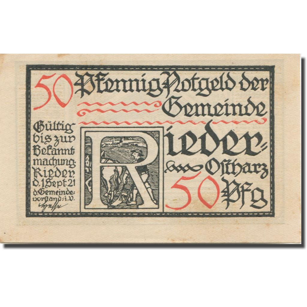 Banconote, Germania, Rieder, 50 Pfennig, tombeau, 1921 SPL- Mehl:1122.2a