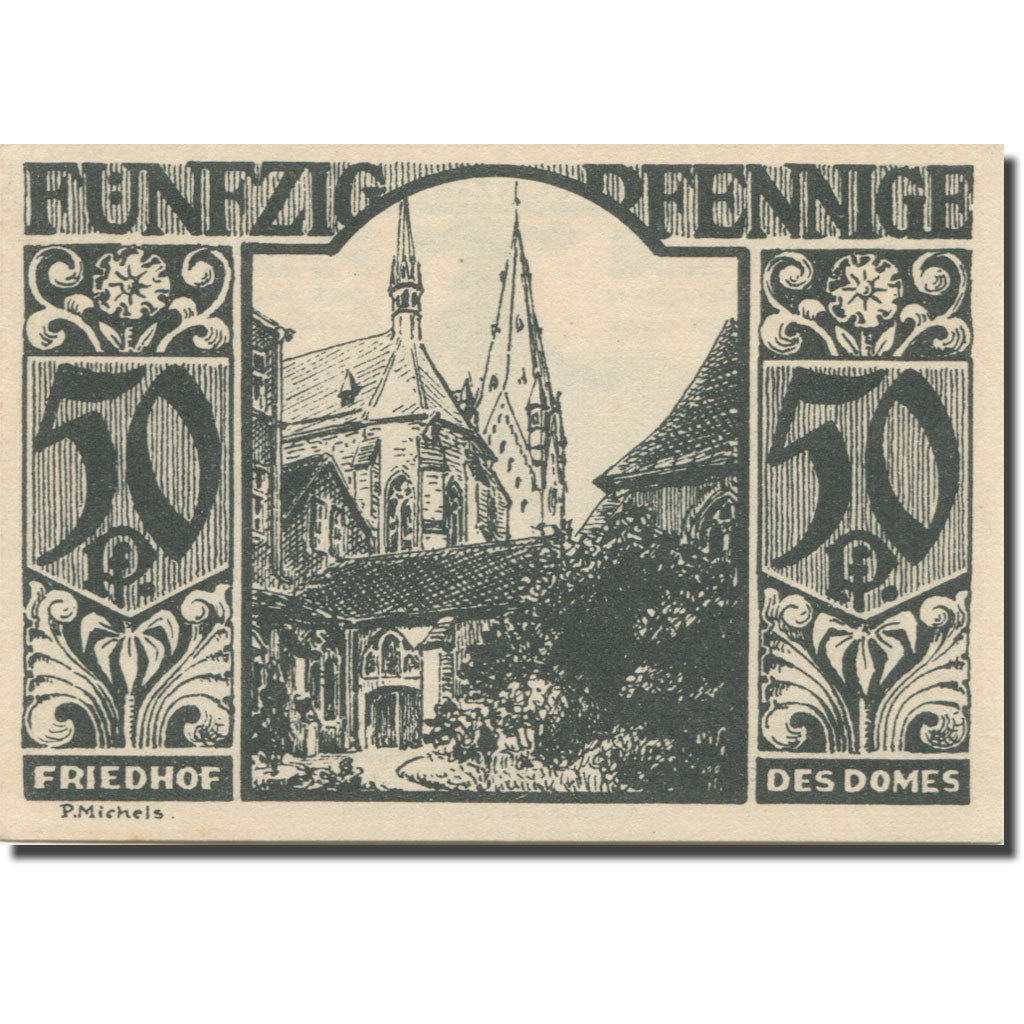 Geldschein, Deutschland Paderborn 50 Pfennig cathédrale 3, 1921 UNZ- Mehl:1043.4