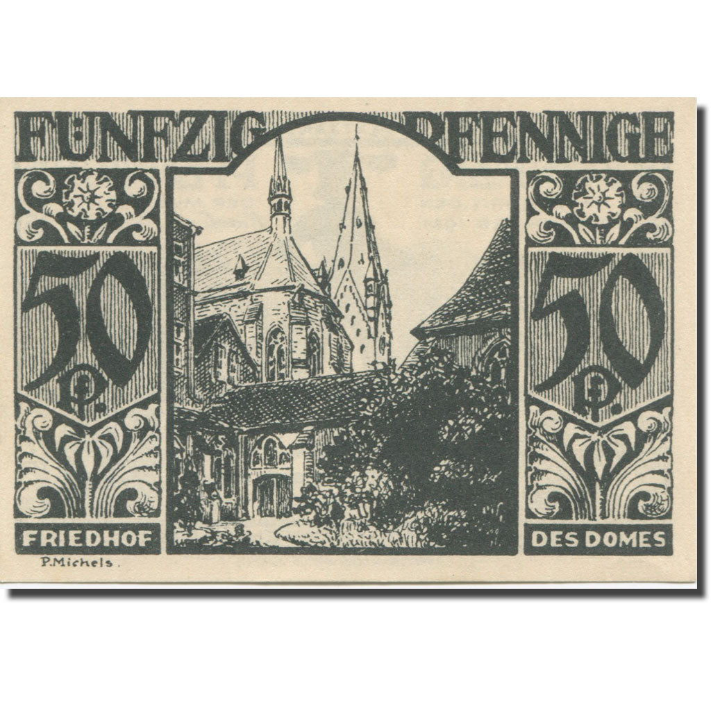 Banknote, Germany, Paderborn, 50 Pfennig, cathédrale 4, 1921 UNC(63) Mehl:1043.4