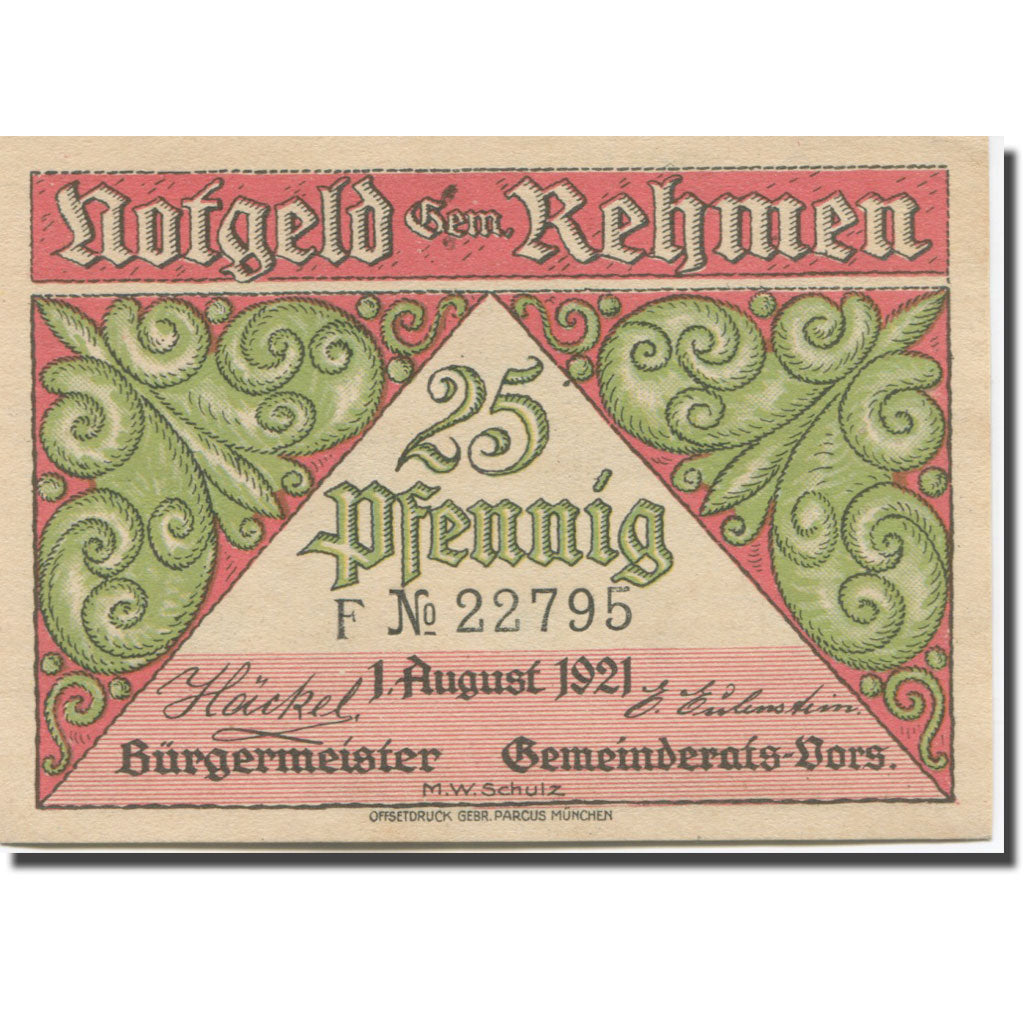 Billet, Allemagne, Rehmen, 25 Pfennig, paysage 1921-08-01, SPL Mehl:1108.1