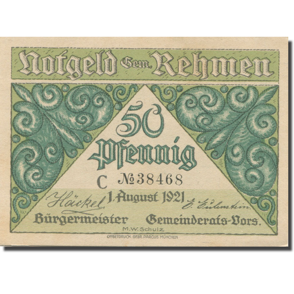 Billet, Allemagne, Rehmen, 50 Pfennig, Forêt, 1921, 1921-08-01, SPL, Mehl:1108.1