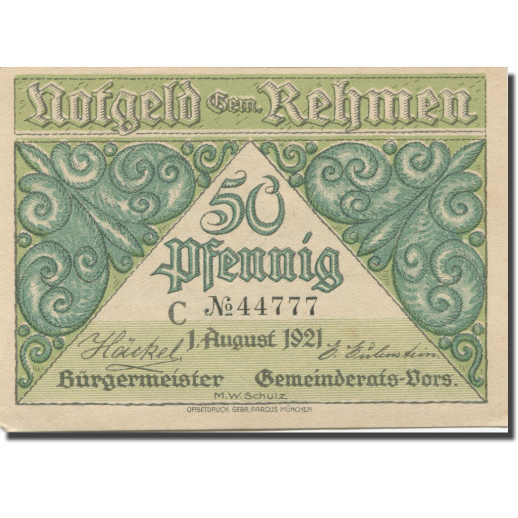 Banknote, Germany, Rehmen, 50 Pfennig, forêt 1, 1921-08-01, UNC(63) Mehl:1108.1