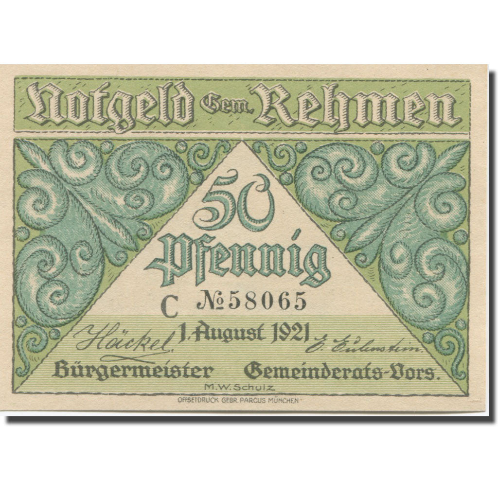 Banknote, Germany, Rehmen, 50 Pfennig, forêt 2, 1921 UNC(63) Mehl:1108.1