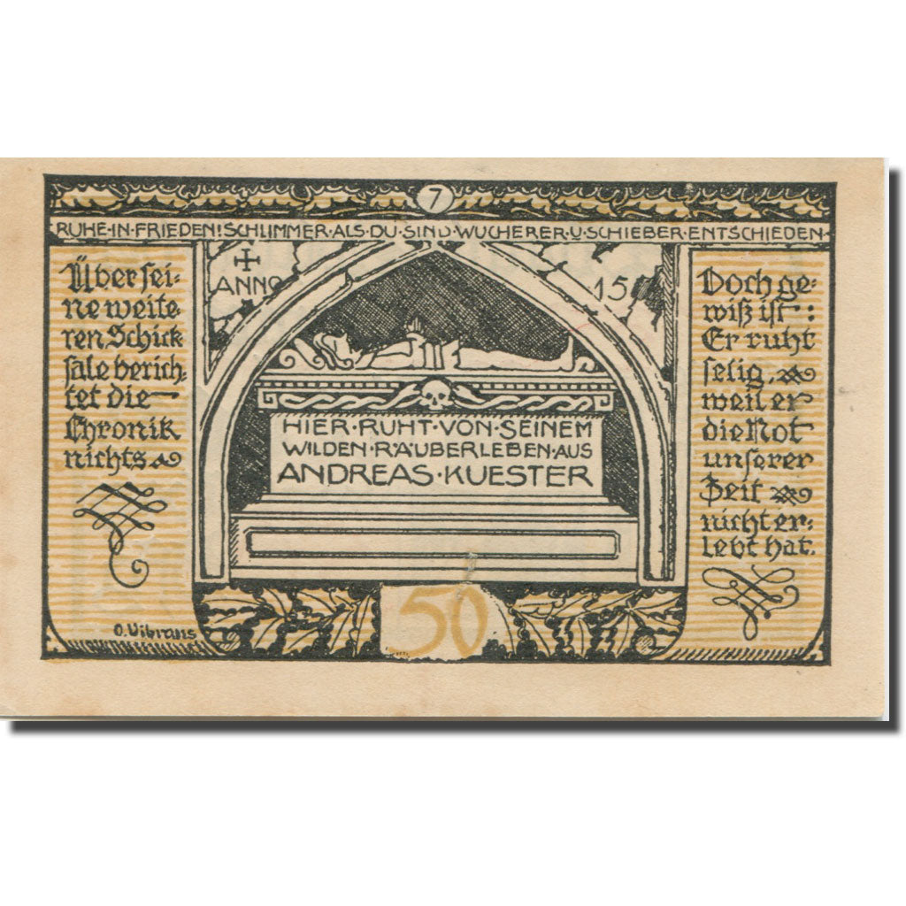 Banknote, Germany, Rieder, 50 Pfennig, tombeau, 1921 AU(50-53) Mehl:1122.2a
