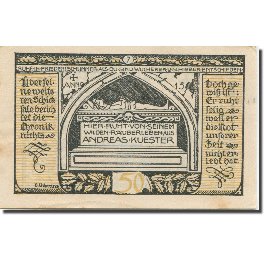 Banknote, Germany, Rieder, 50 Pfennig, tombeau 1, 1921 AU(55-58) Mehl:1122.2a