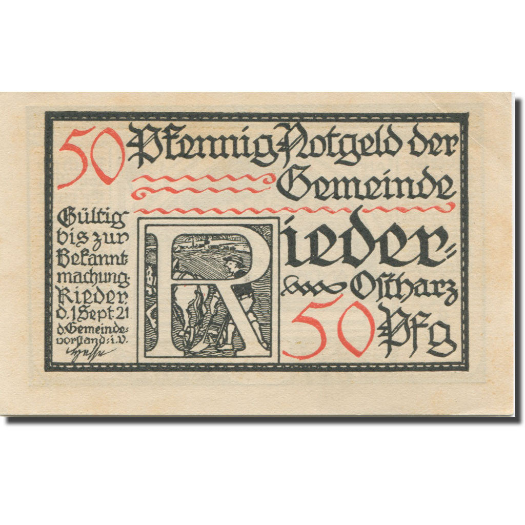Banknote, Germany, Rieder, 50 Pfennig, tombeau 2, 1921, UNC(60-62) Mehl:1122.2a