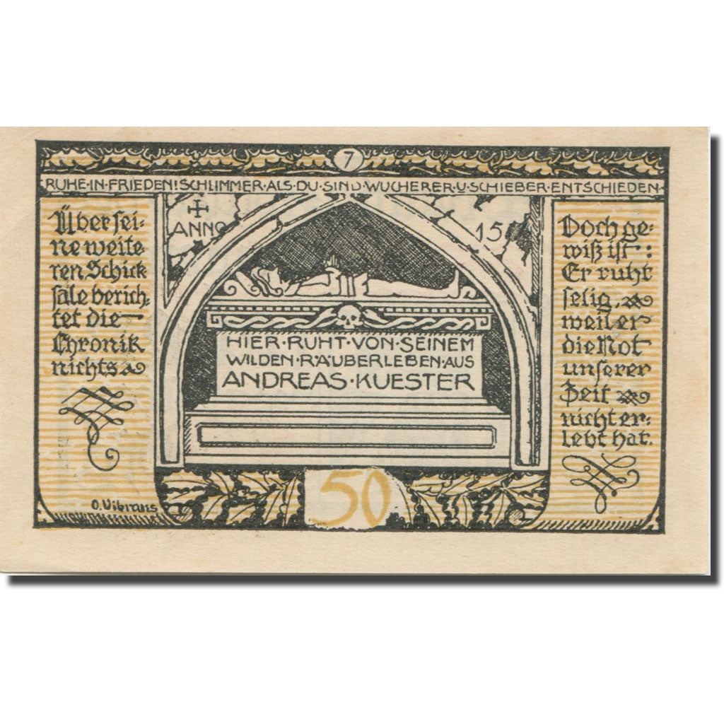 Banknote, Germany, Rieder, 50 Pfennig, tombeau 2, 1921, UNC(60-62) Mehl:1122.2a