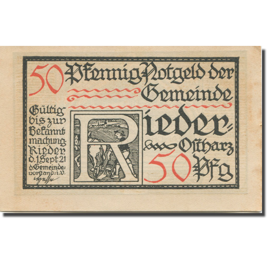 Banknote, Germany, Rieder, 50 Pfennig, tombeau 3, 1921 AU(55-58) Mehl:1122.2a
