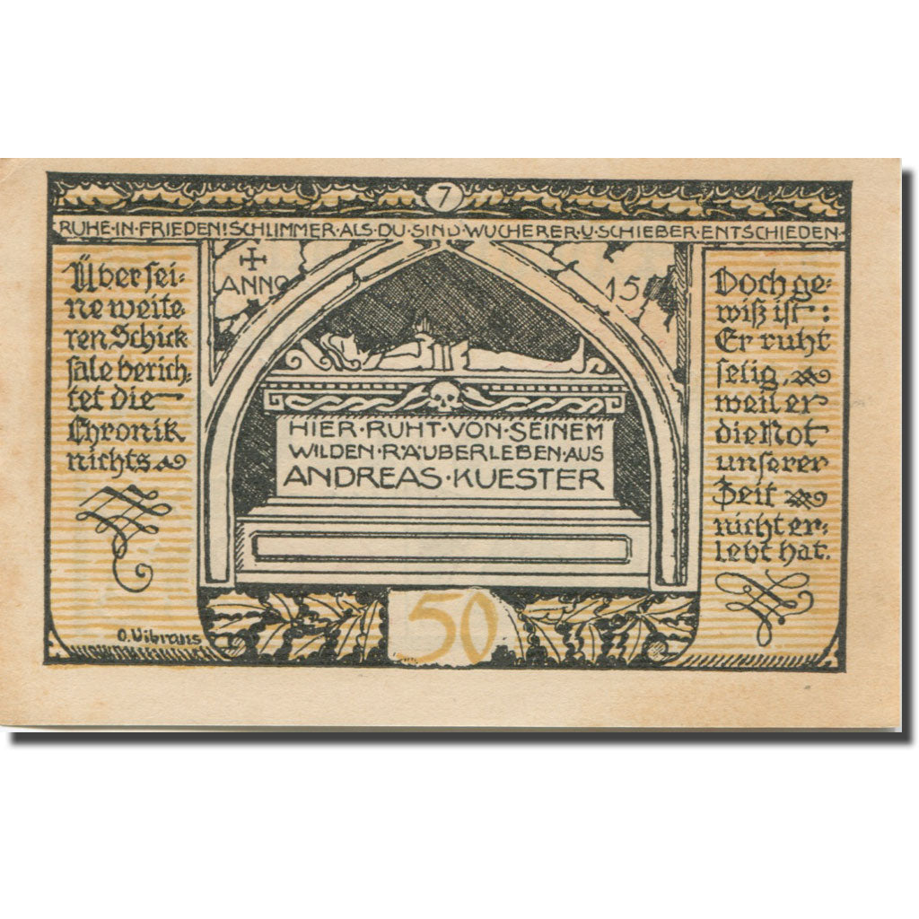 Banknote, Germany, Rieder, 50 Pfennig, tombeau 3, 1921 AU(55-58) Mehl:1122.2a