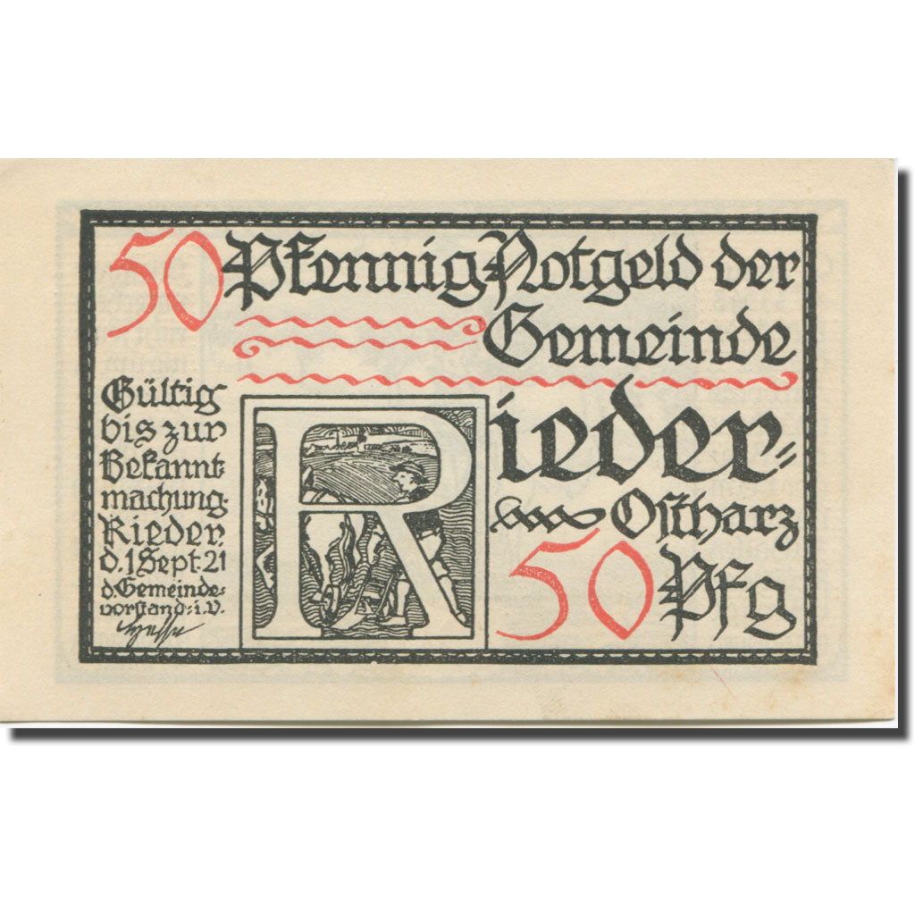 Banknote, Germany, Rieder, 50 Pfennig, cavalier, 1921 UNC(60-62) Mehl:1122.2a