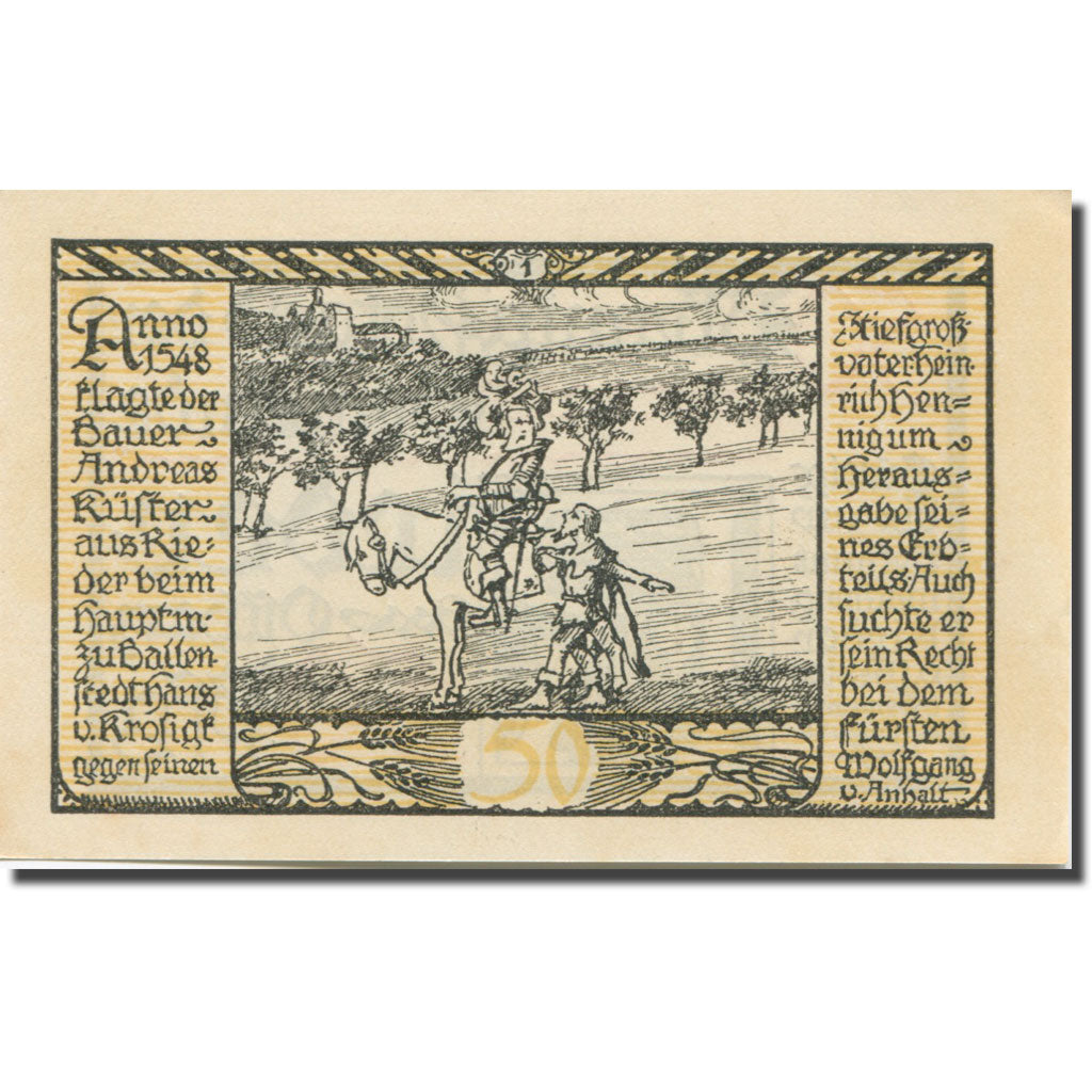 Banknote, Germany, Rieder, 50 Pfennig, cavalier, 1921 UNC(60-62) Mehl:1122.2a
