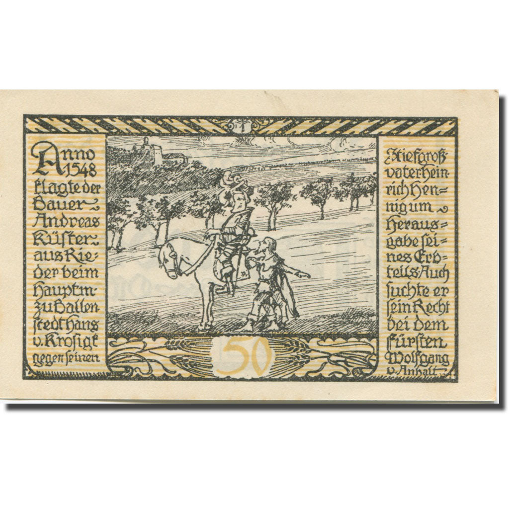 Banknote, Germany, Rieder, 50 Pfennig, cavalier 1, 1921 UNC(63) Mehl:1122.2a