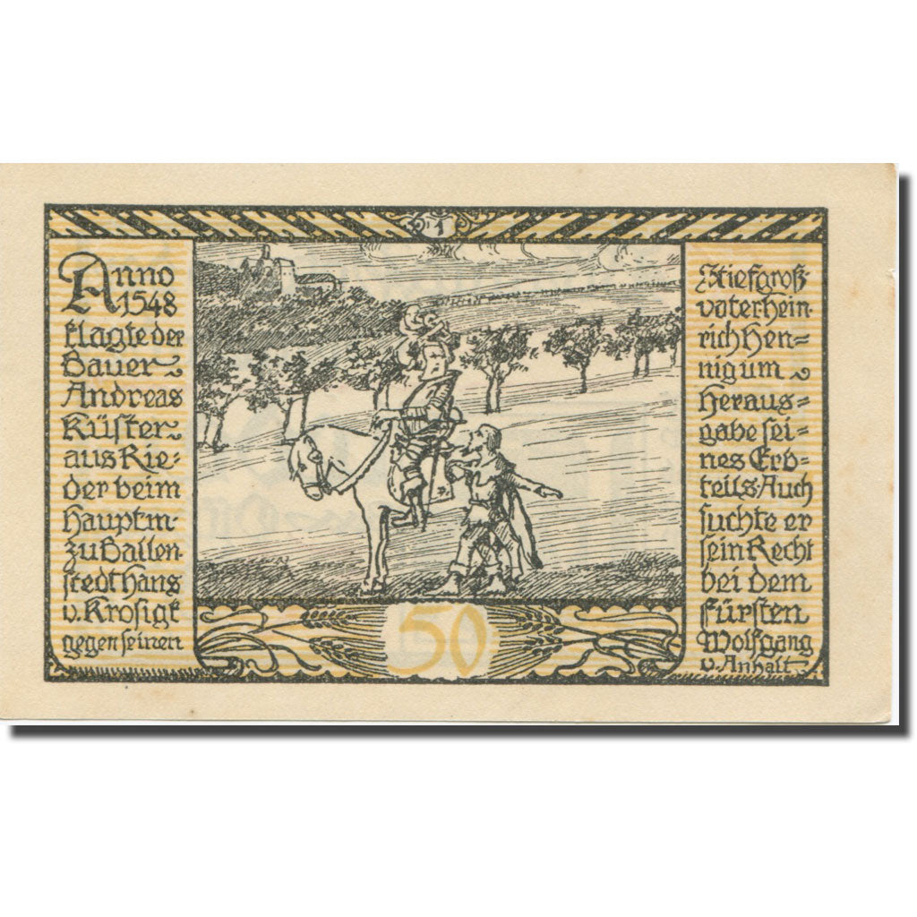 Banknote, Germany, Rieder, 50 Pfennig, cavalier 2, 1921 AU(55-58) Mehl:1122.2a
