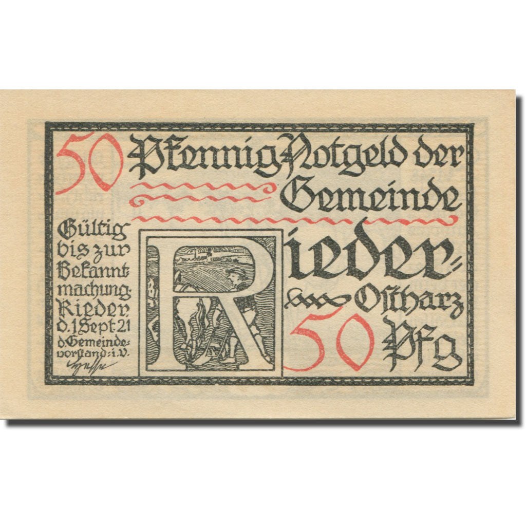 Banknote, Germany, Rieder, 50 Pfennig, cavalier 3, 1921 AU(55-58) Mehl:1122.2a